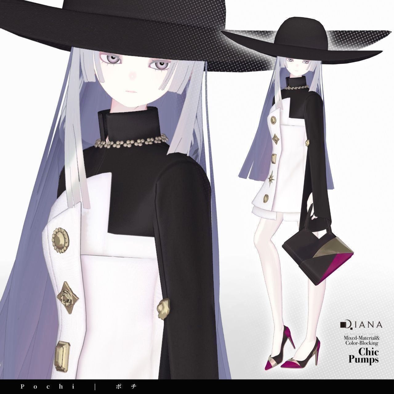 【ポチ Pochi】24AW 異素材＆カラーブロッキング★美人顔パンプス【VRC想定衣装】