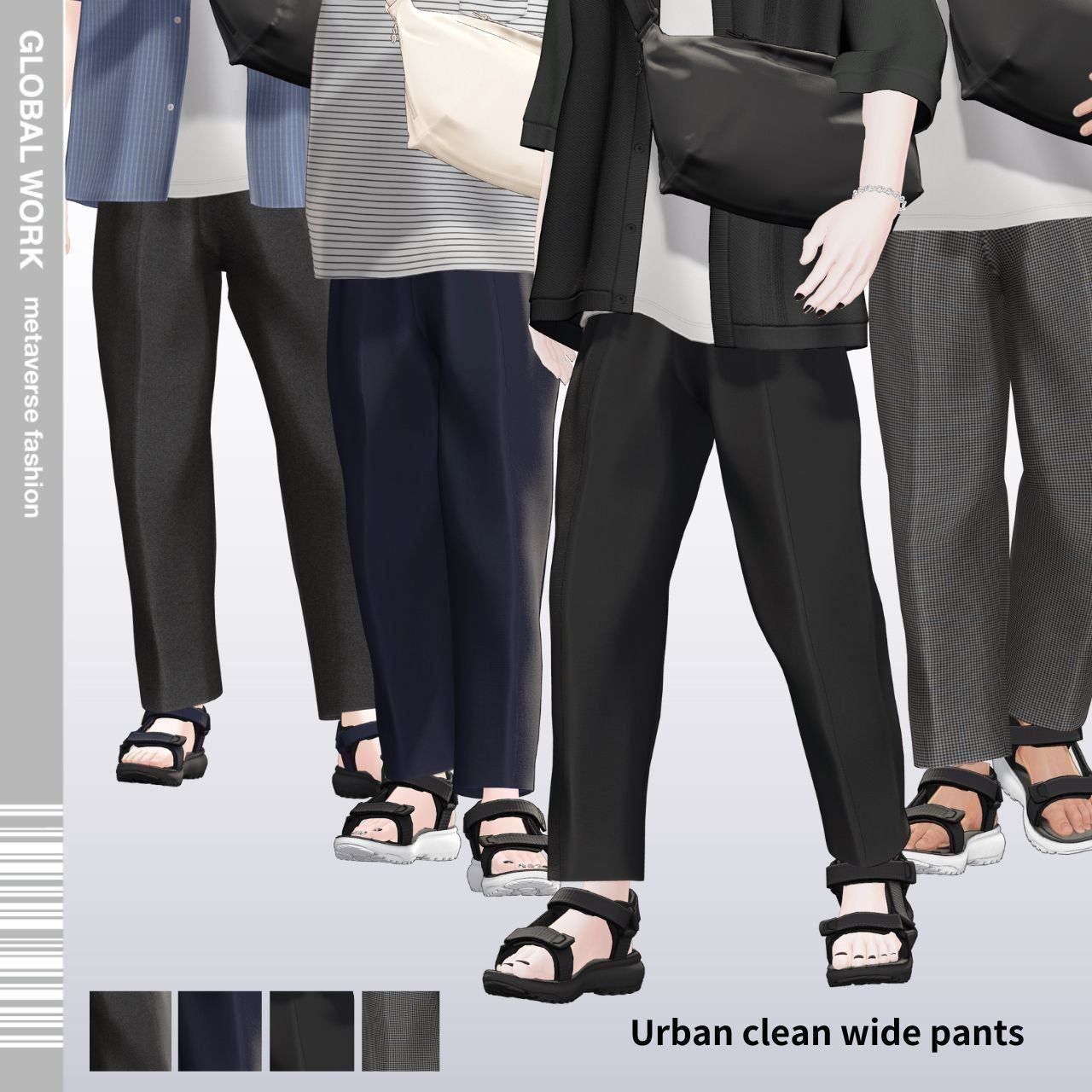 GLOBAL WORK「URBANクリーンワイドパンツ」全4色SET